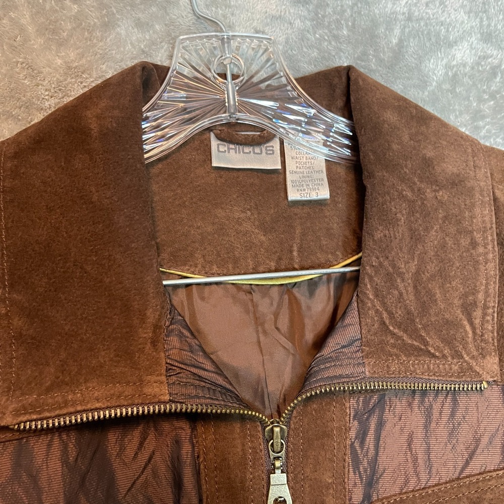 Chicos 3 Women Western Cowboy Mixed Media Leather Lightweight Full Zip Jacket XL - Picture 6 of 11